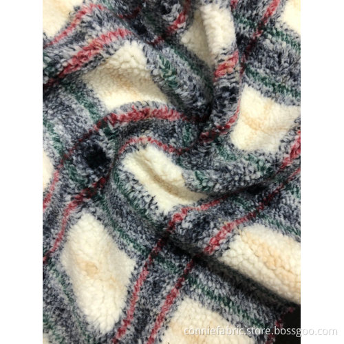 100% Polyester Sherpa Jacquard med checkmönster
